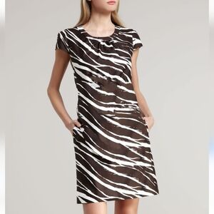 Kate Spade Dorothy Zebra Print Silk Shift Dress Womens 4 White Brown Party Event